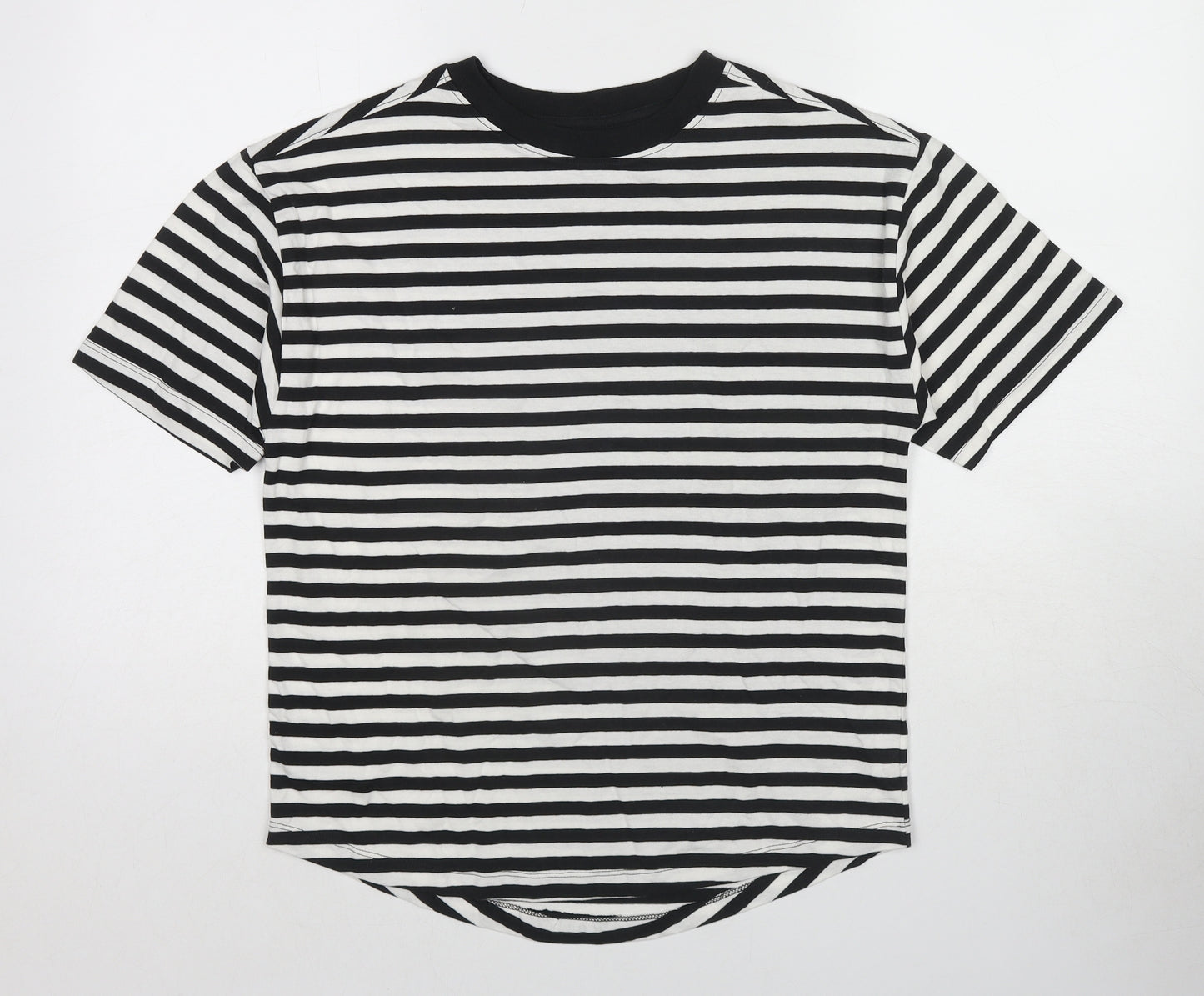 Zara Boys Black Striped Cotton Pullover T-Shirt Size 11-12 Years Round Neck Pullover
