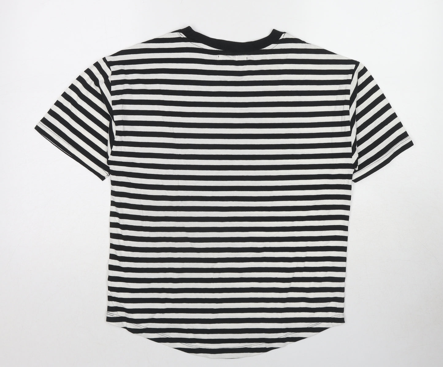 Zara Boys Black Striped Cotton Pullover T-Shirt Size 11-12 Years Round Neck Pullover
