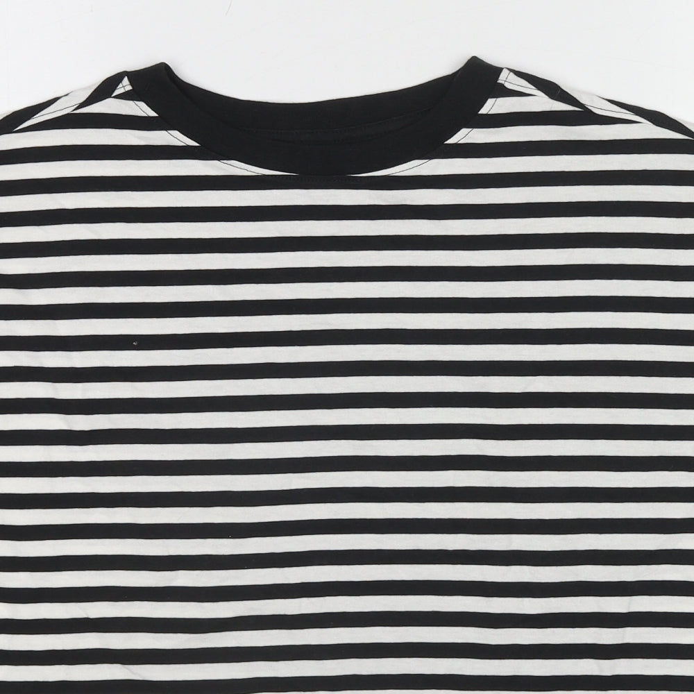 Zara Boys Black Striped Cotton Pullover T-Shirt Size 11-12 Years Round Neck Pullover