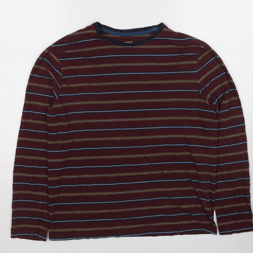Marks and Spencer Womens Red Striped Cotton Basic T-Shirt Size M Round Neck