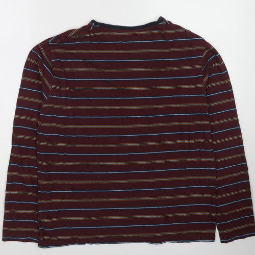 Marks and Spencer Womens Red Striped Cotton Basic T-Shirt Size M Round Neck