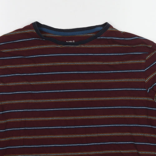 Marks and Spencer Womens Red Striped Cotton Basic T-Shirt Size M Round Neck