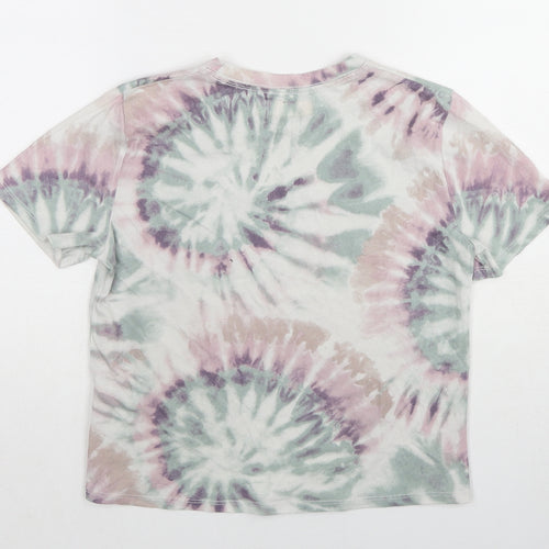 Abercrombie & Fitch Girls Multicoloured Geometric Cotton Basic T-Shirt Size 7-8 Years Round Neck Pullover - Tie Dye Effect