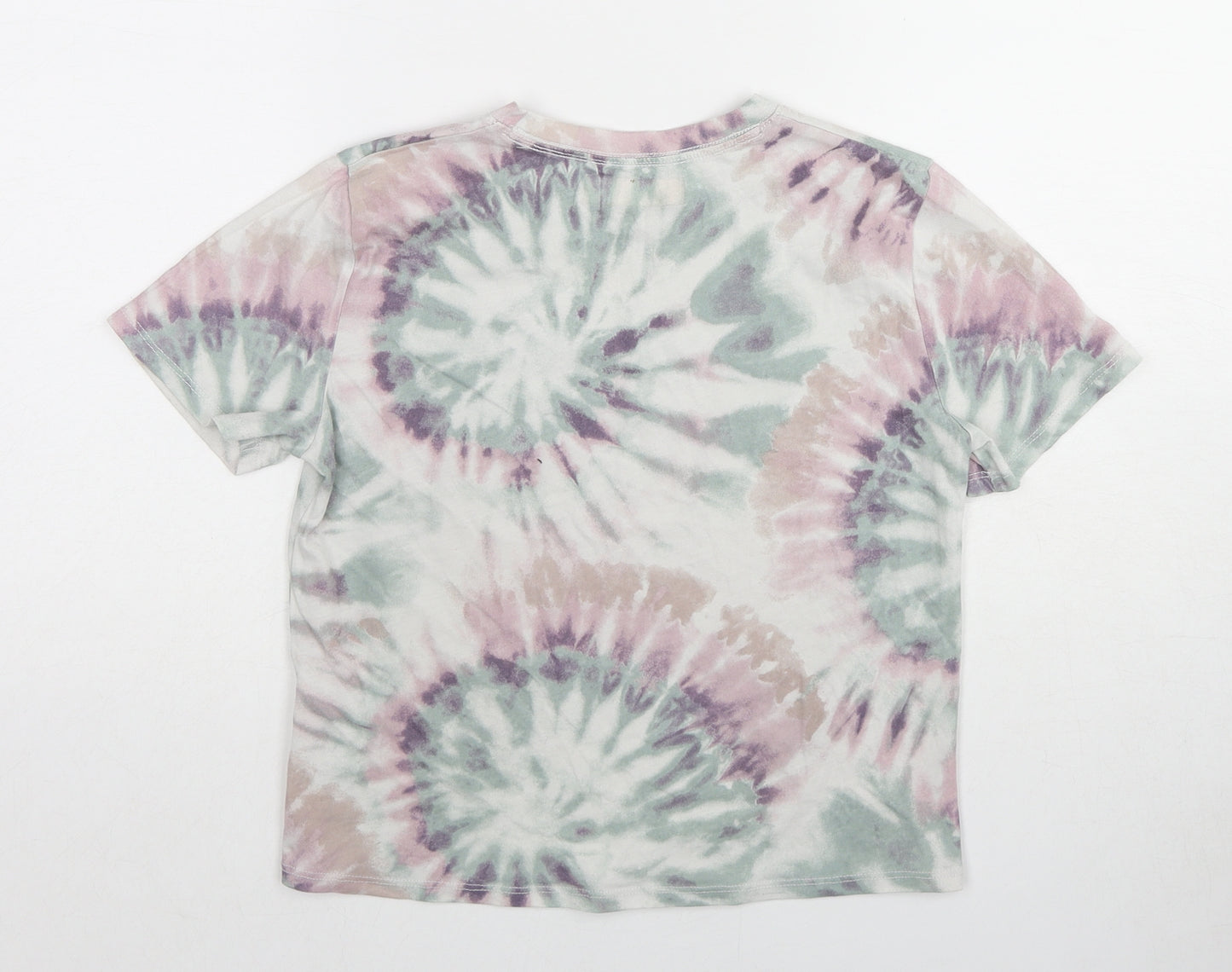 Abercrombie & Fitch Girls Multicoloured Geometric Cotton Basic T-Shirt Size 7-8 Years Round Neck Pullover - Tie Dye Effect