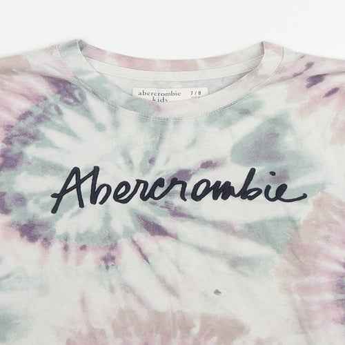 Abercrombie & Fitch Girls Multicoloured Geometric Cotton Basic T-Shirt Size 7-8 Years Round Neck Pullover - Tie Dye Effect
