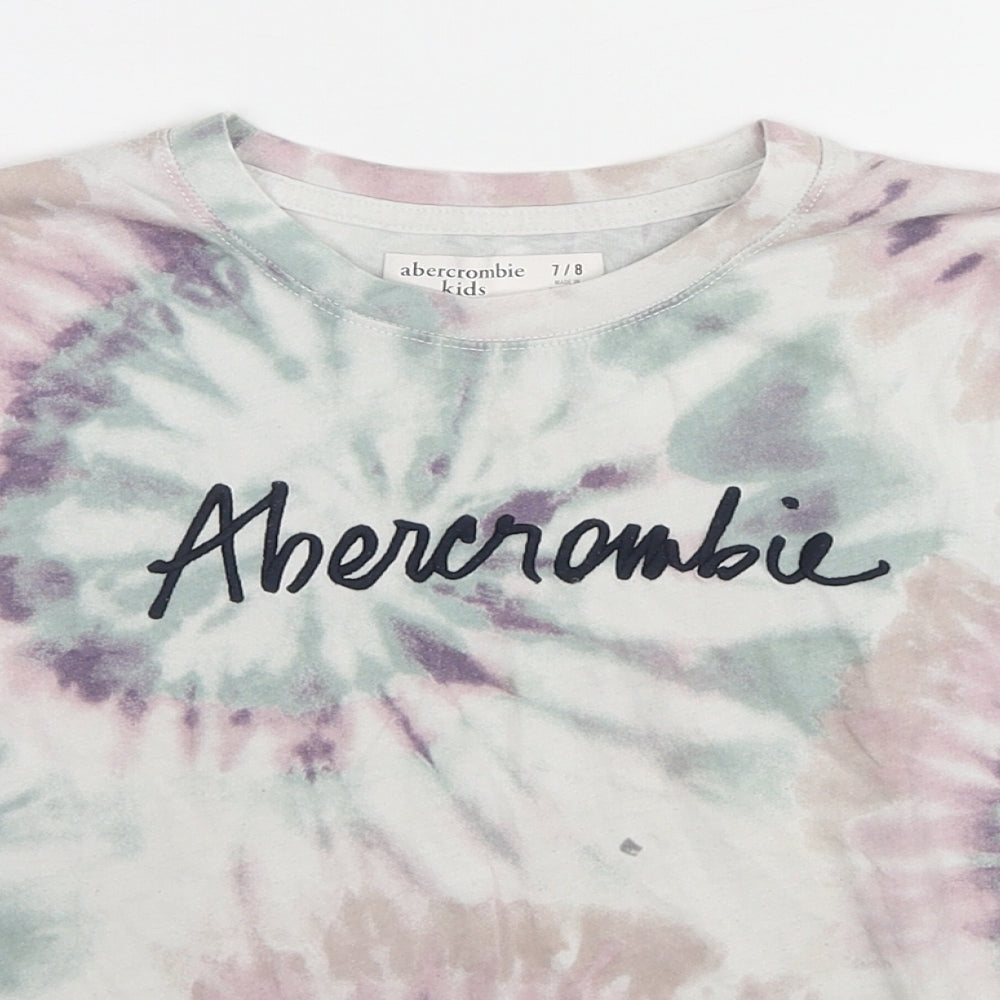 Abercrombie & Fitch Girls Multicoloured Geometric Cotton Basic T-Shirt Size 7-8 Years Round Neck Pullover - Tie Dye Effect
