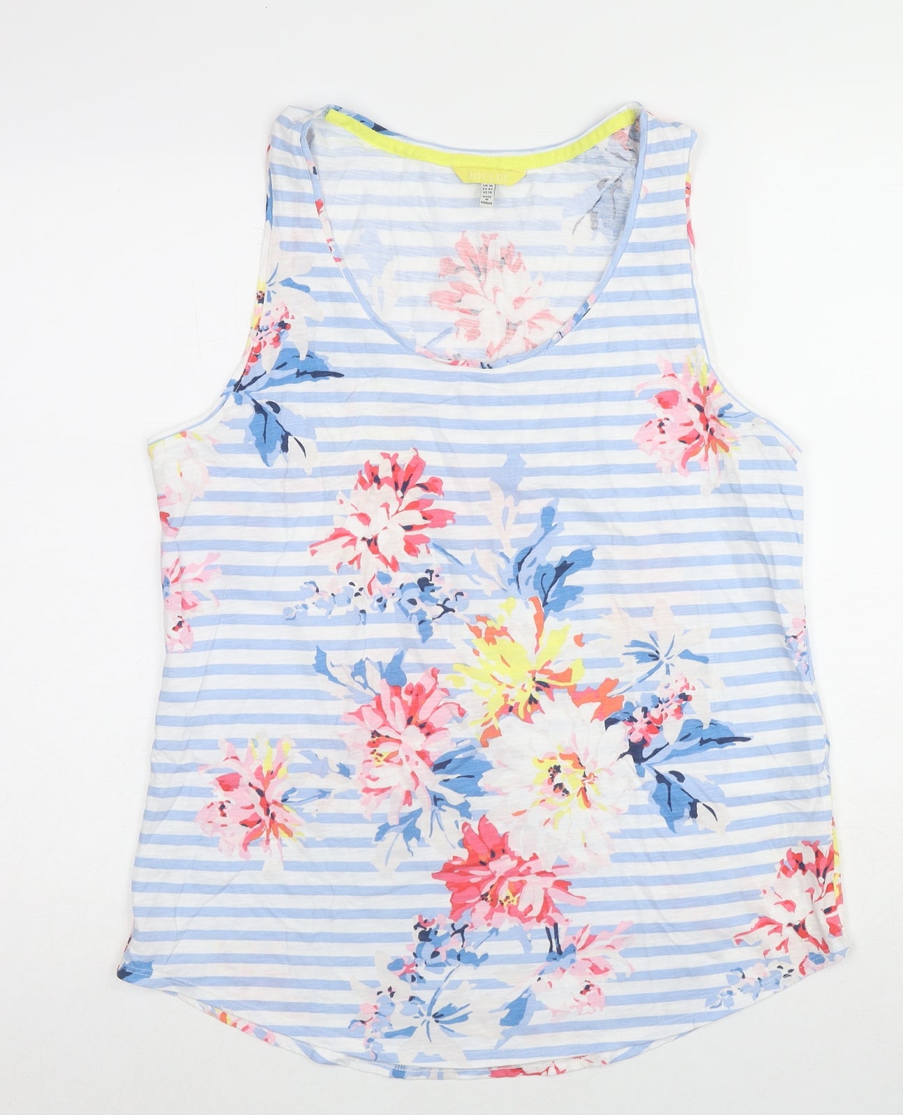 Joules Womens Blue Geometric Cotton Basic Tank Size 14 Round Neck