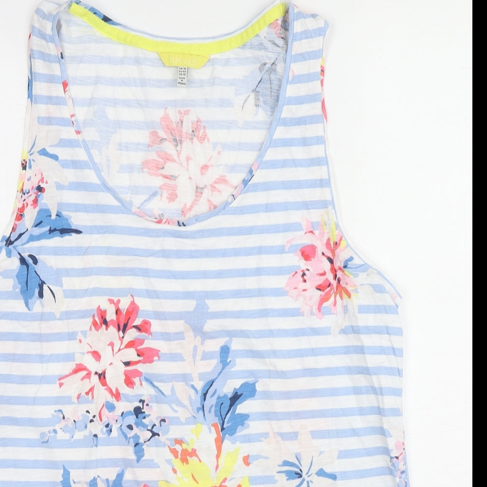 Joules Womens Blue Geometric Cotton Basic Tank Size 14 Round Neck