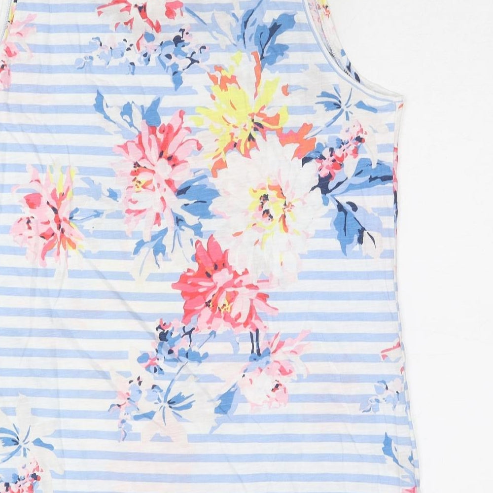 Joules Womens Blue Geometric Cotton Basic Tank Size 14 Round Neck