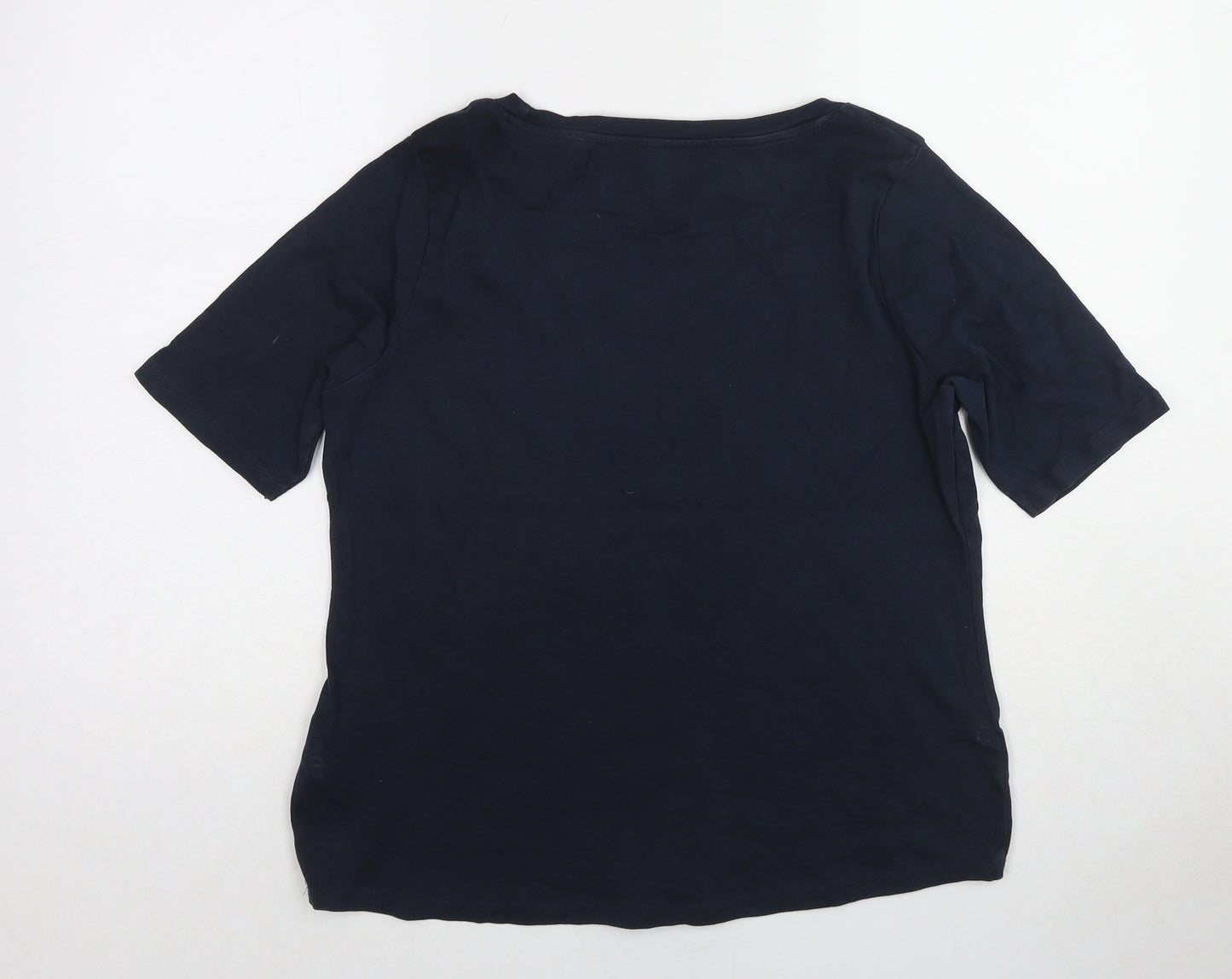 Marks and Spencer Womens Blue Cotton Basic T-Shirt Size 18 Scoop Neck