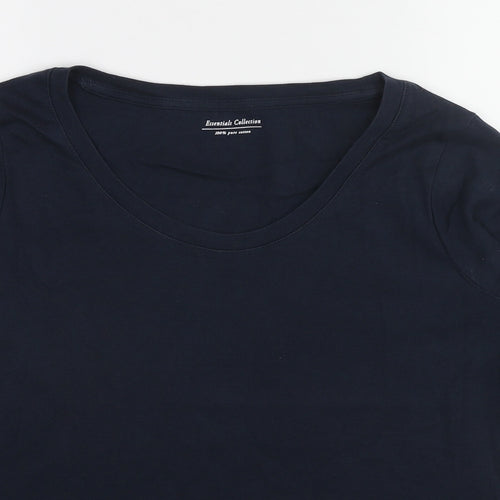 Marks and Spencer Womens Blue Cotton Basic T-Shirt Size 18 Scoop Neck