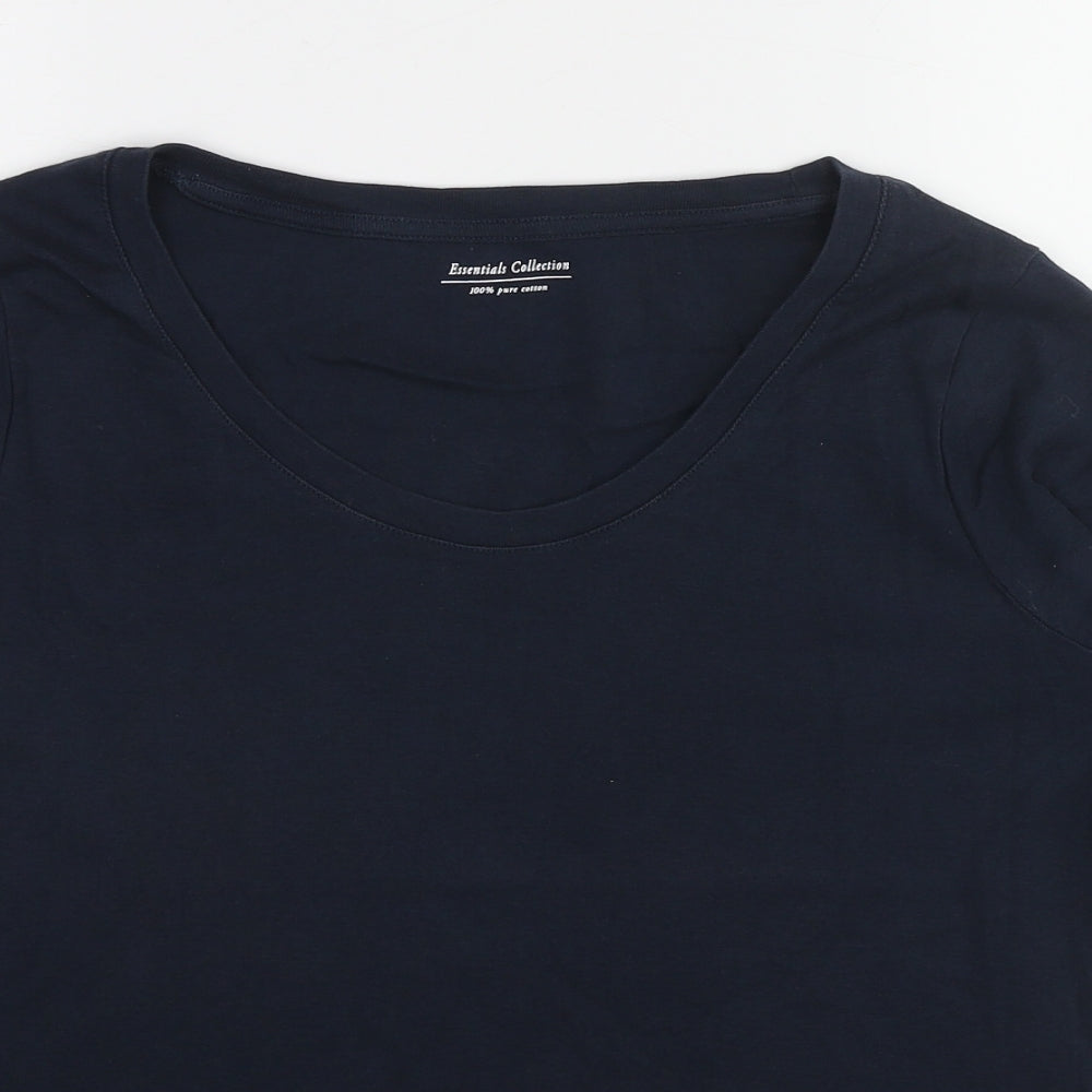 Marks and Spencer Womens Blue Cotton Basic T-Shirt Size 18 Scoop Neck