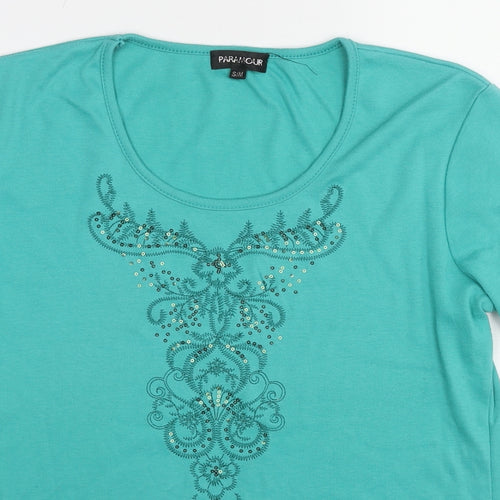 Paramour Womens Green Polyester Basic T-Shirt Size S Scoop Neck - Size S-M