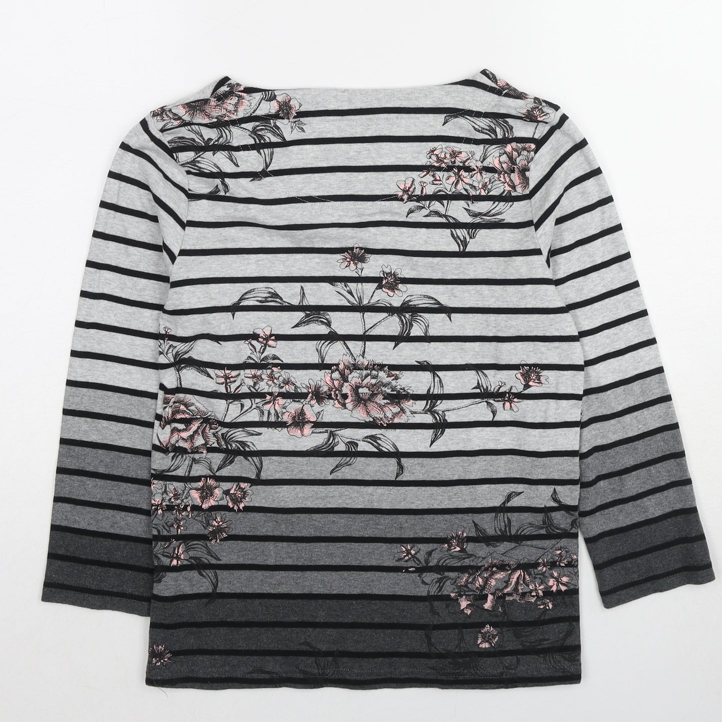 Maine Womens Grey Geometric Cotton Basic Blouse Size M Round Neck