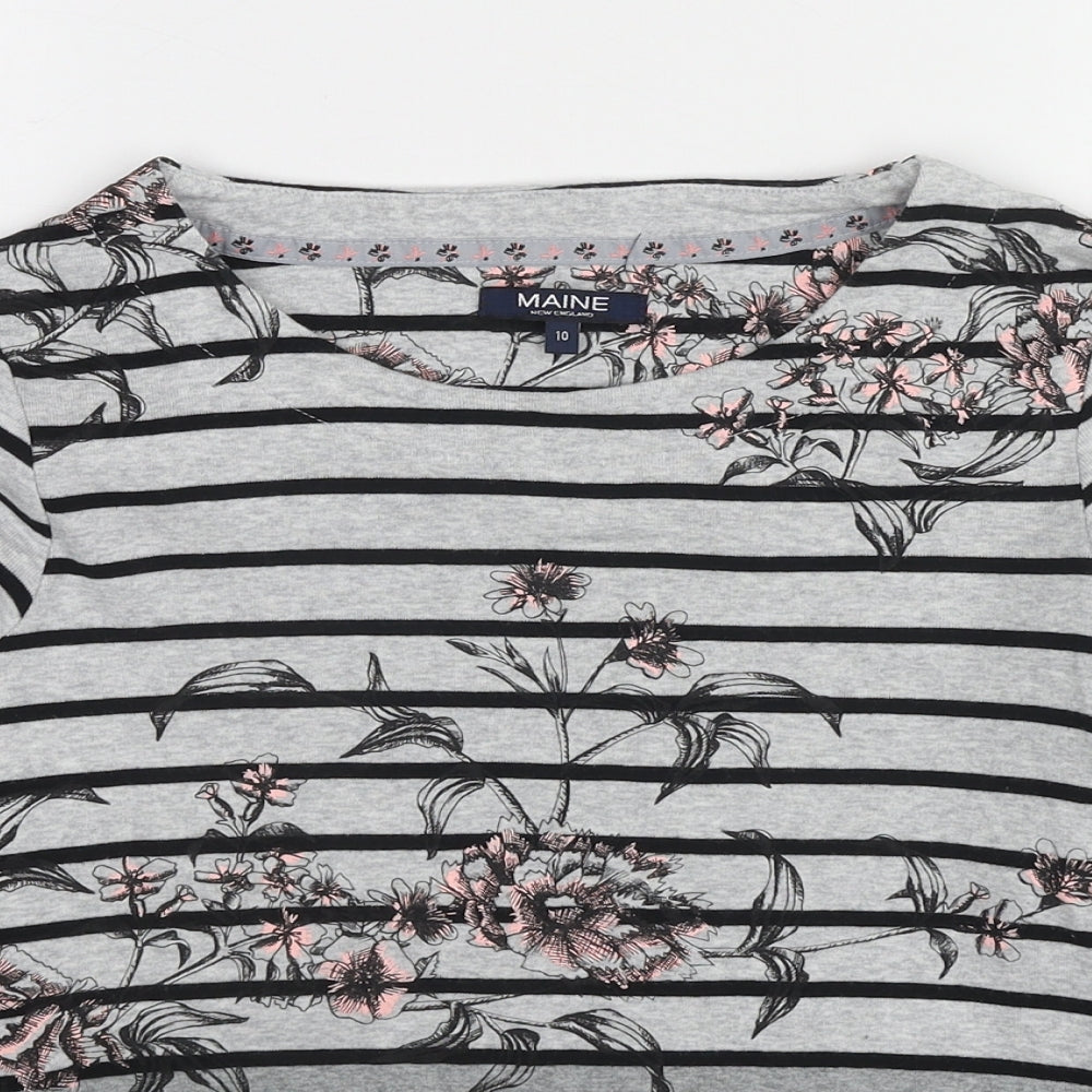 Maine Womens Grey Geometric Cotton Basic Blouse Size M Round Neck