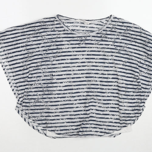 H&M Girls Blue Geometric Polyester Basic Blouse Size 9-10 Years Round Neck Pullover