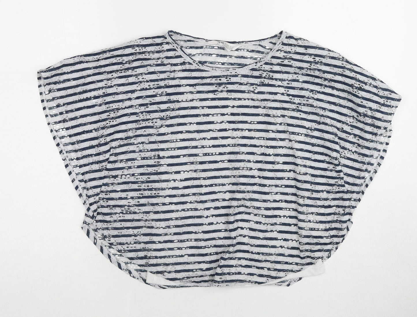 H&M Girls Blue Geometric Polyester Basic Blouse Size 9-10 Years Round Neck Pullover