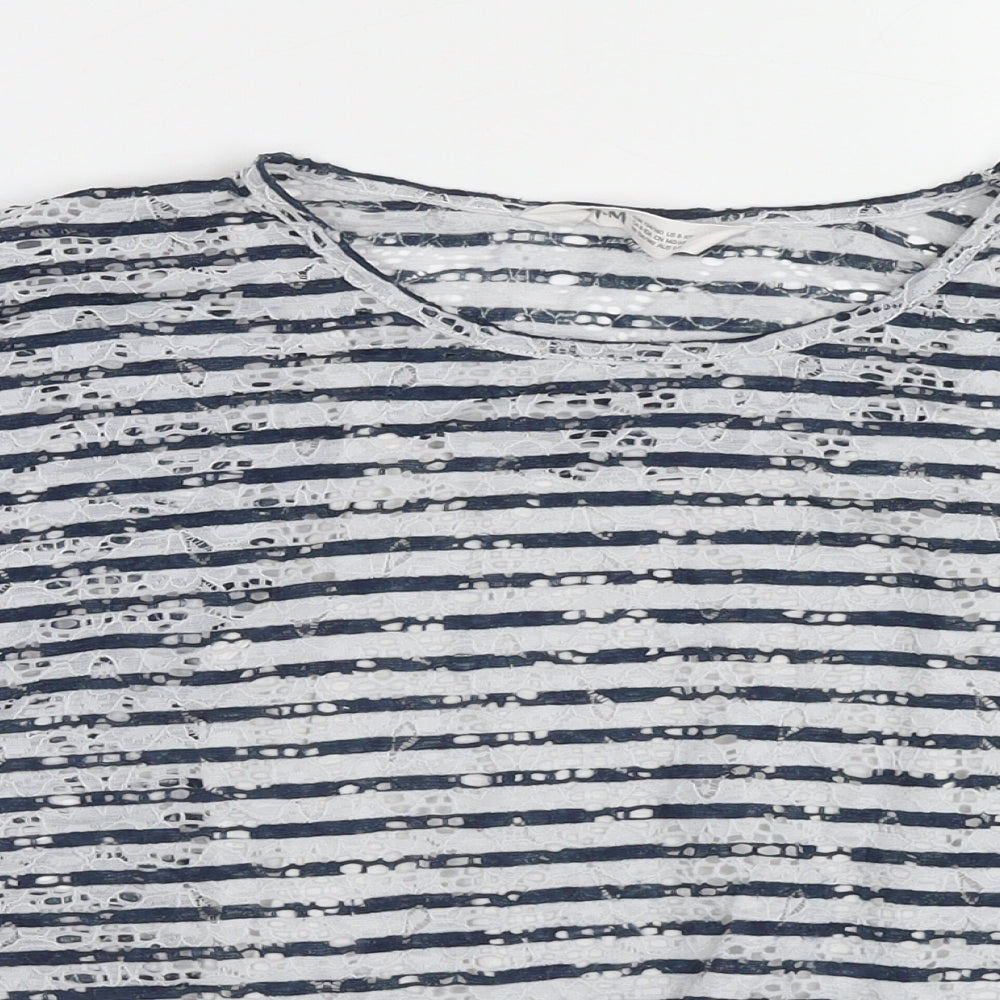 H&M Girls Blue Geometric Polyester Basic Blouse Size 9-10 Years Round Neck Pullover