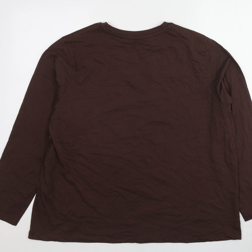 Marks and Spencer Womens Brown Cotton Basic T-Shirt Size 22 Crew Neck