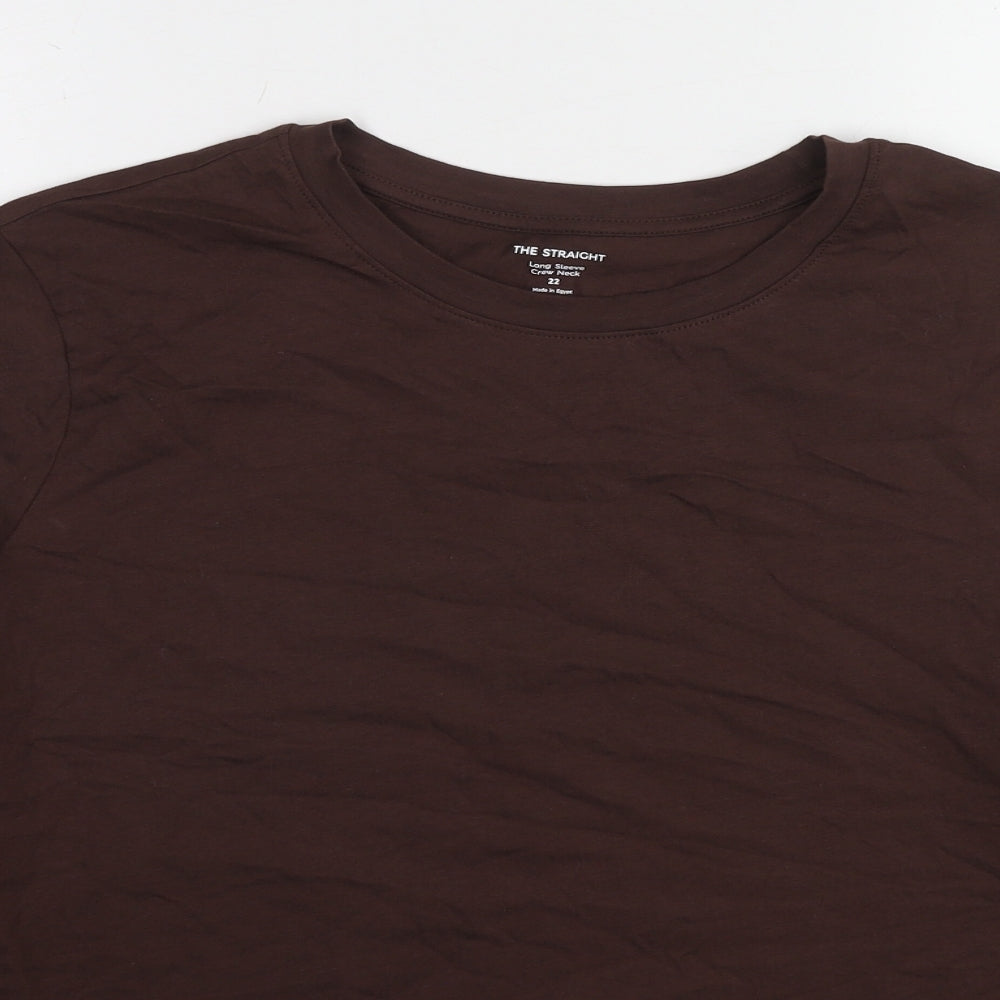 Marks and Spencer Womens Brown Cotton Basic T-Shirt Size 22 Crew Neck