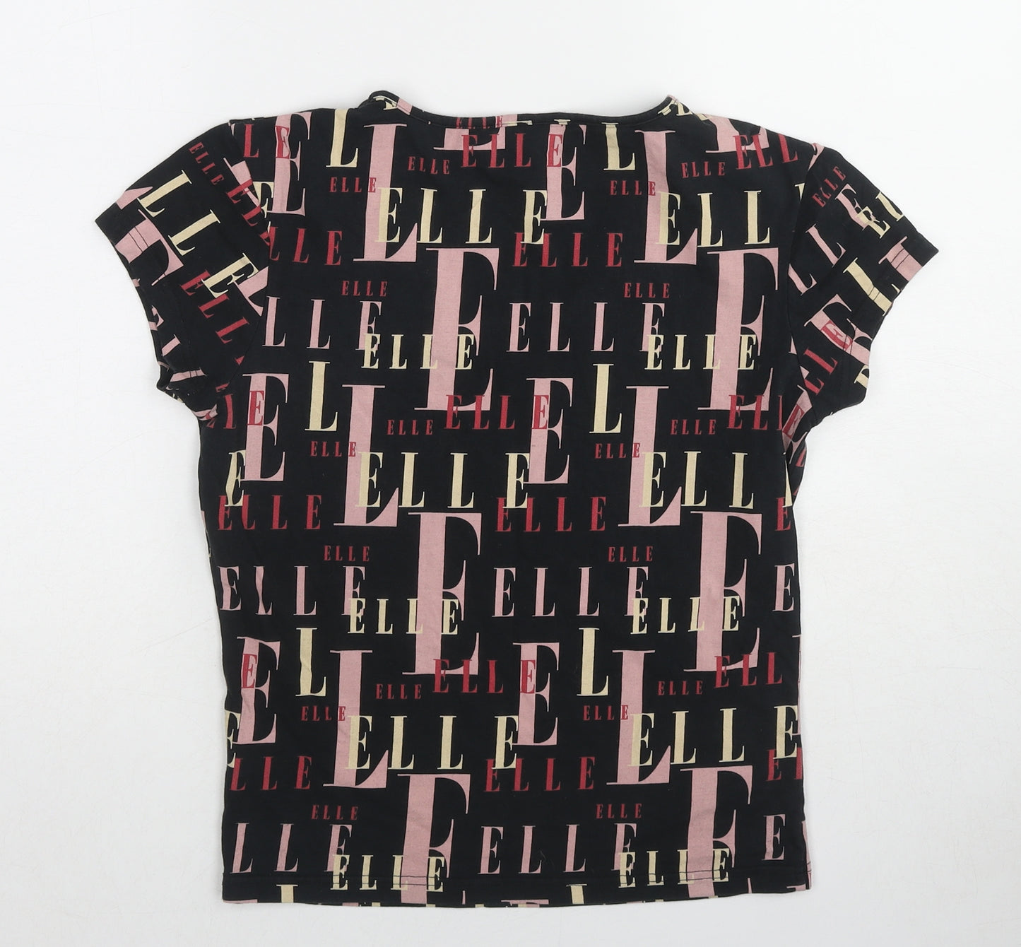 ELLE Womens Multicoloured Geometric Cotton Basic T-Shirt Size 12 V-Neck