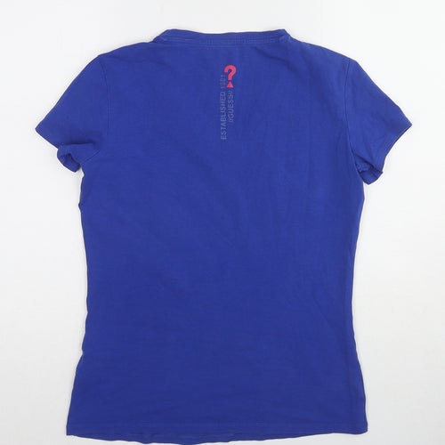 GUESS Womens Blue Cotton Basic T-Shirt Size 12 V-Neck