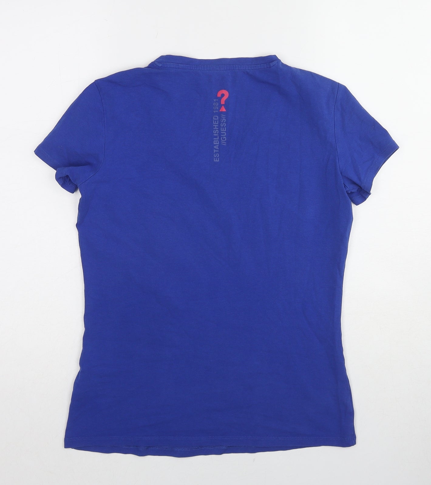 GUESS Womens Blue Cotton Basic T-Shirt Size 12 V-Neck