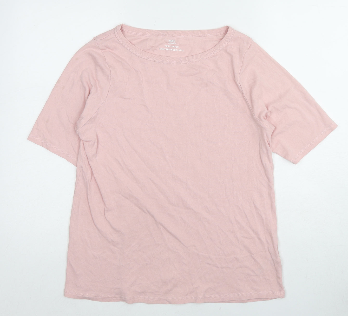 Marks and Spencer Womens Pink Cotton Basic T-Shirt Size 18 Round Neck