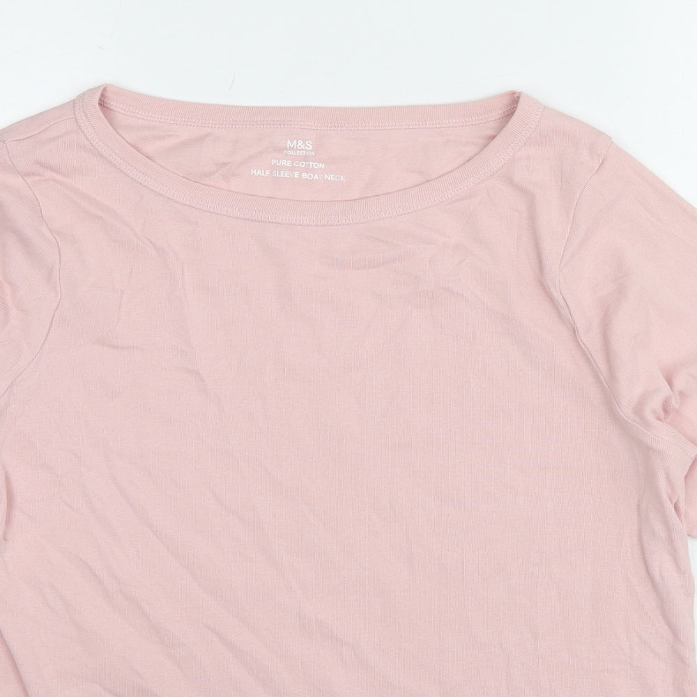 Marks and Spencer Womens Pink Cotton Basic T-Shirt Size 18 Round Neck