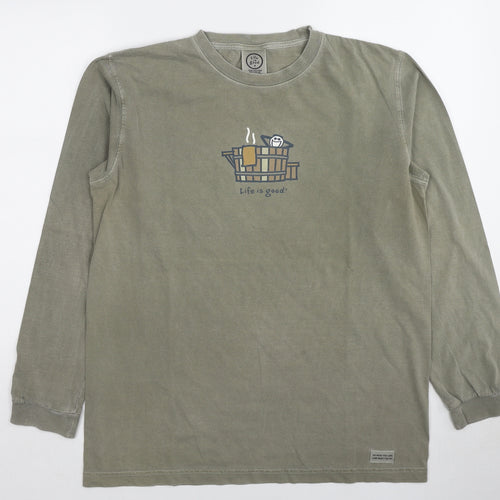 Life is Good Mens Green Cotton Pullover Sweatshirt Size M