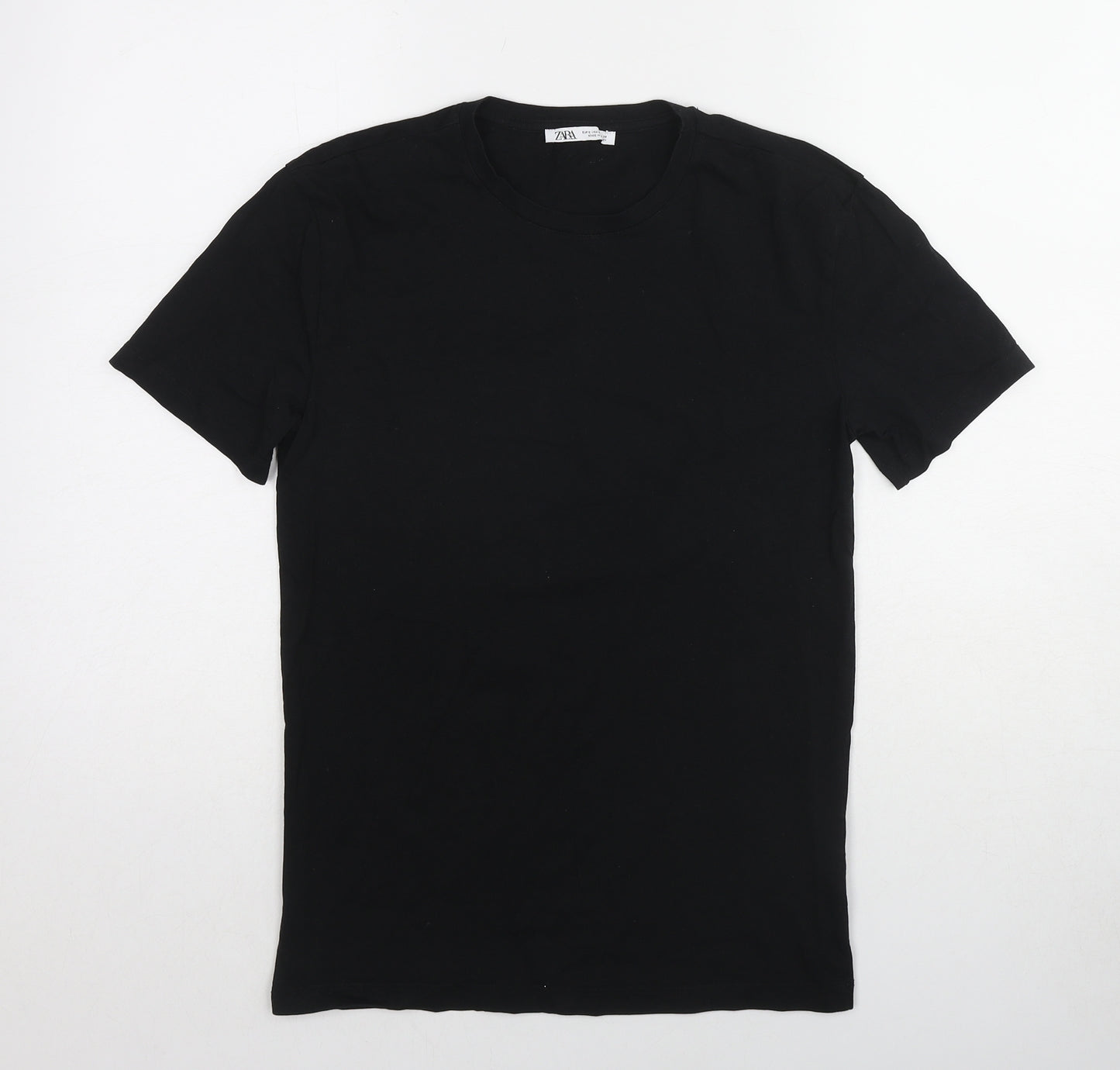 Zara Womens Black Cotton Basic T-Shirt Size S Round Neck