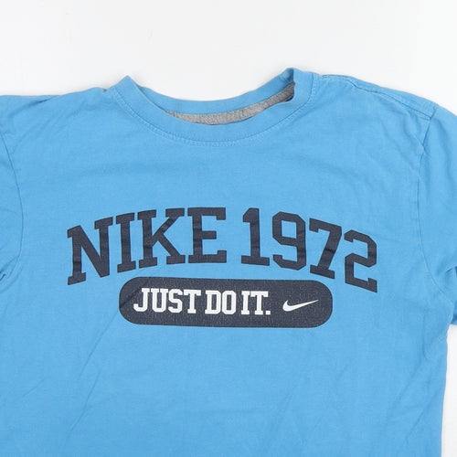 Nike Womens Blue Cotton Basic T-Shirt Size S Round Neck