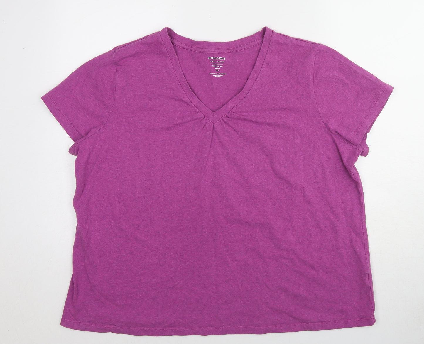 Sonoma Womens Purple Cotton Basic T-Shirt Size 2XL V-Neck