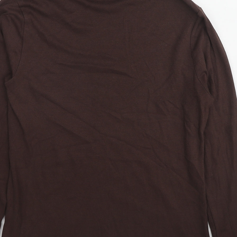 Marks and Spencer Womens Brown Cotton Basic T-Shirt Size 14 Roll Neck