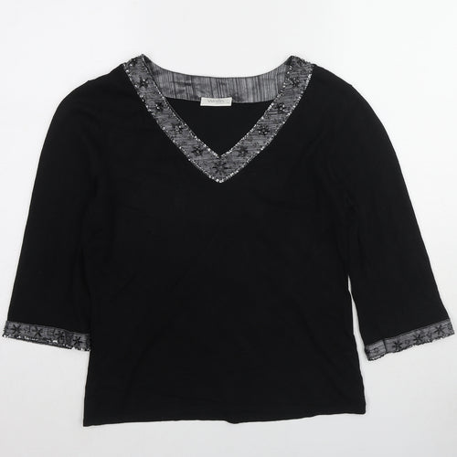 Wallis Womens Black Viscose Basic Blouse Size 16 V-Neck