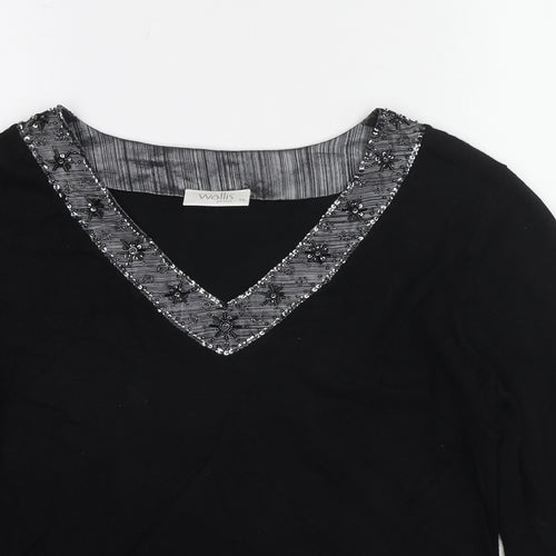 Wallis Womens Black Viscose Basic Blouse Size 16 V-Neck