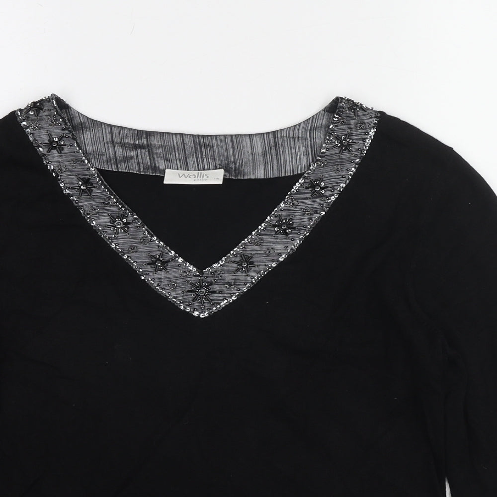 Wallis Womens Black Viscose Basic Blouse Size 16 V-Neck