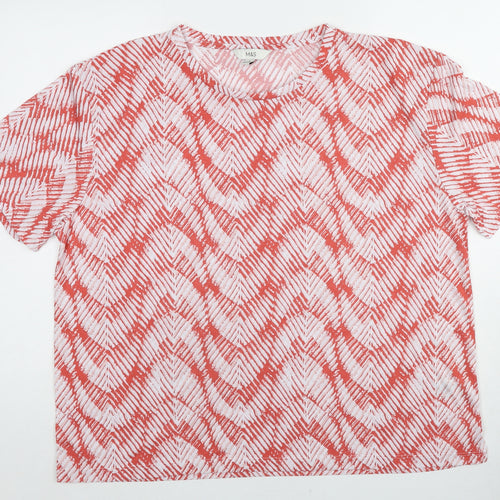 Marks and Spencer Womens Red Geometric Polyester Basic T-Shirt Size 18 Round Neck