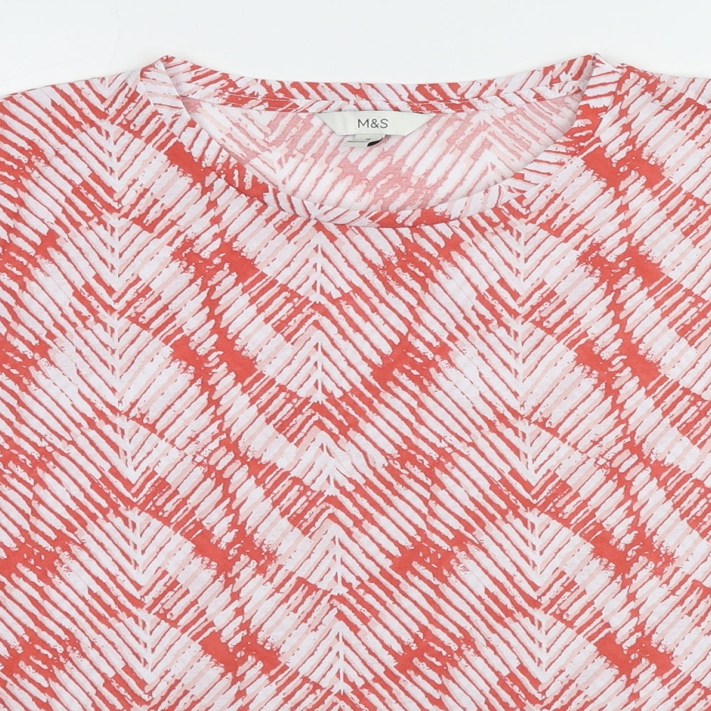 Marks and Spencer Womens Red Geometric Polyester Basic T-Shirt Size 18 Round Neck