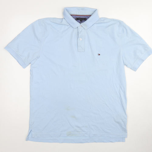 Tommy Hilfiger Mens Blue Cotton Polo Size XL Collared Button