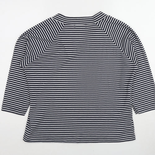 FABRIZIO Womens Black Striped Polyester Basic Blouse Size XL Round Neck