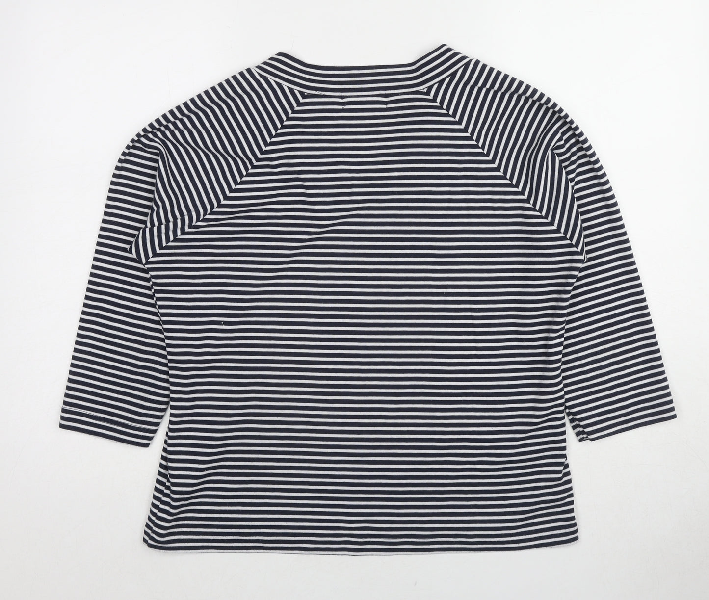 FABRIZIO Womens Black Striped Polyester Basic Blouse Size XL Round Neck