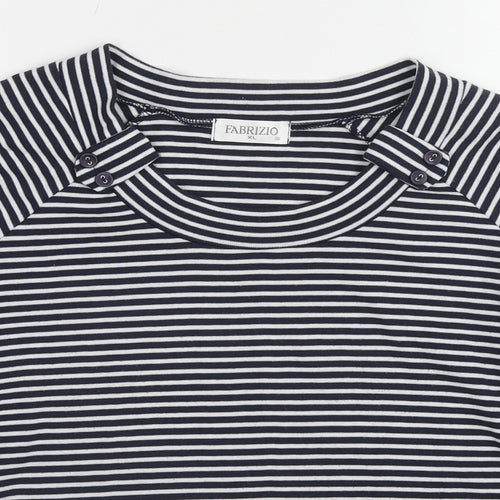 FABRIZIO Womens Black Striped Polyester Basic Blouse Size XL Round Neck