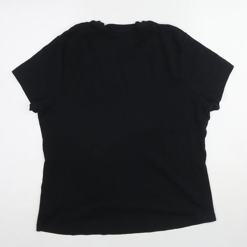 John Lewis Womens Black Cotton Basic T-Shirt Size 18 Round Neck