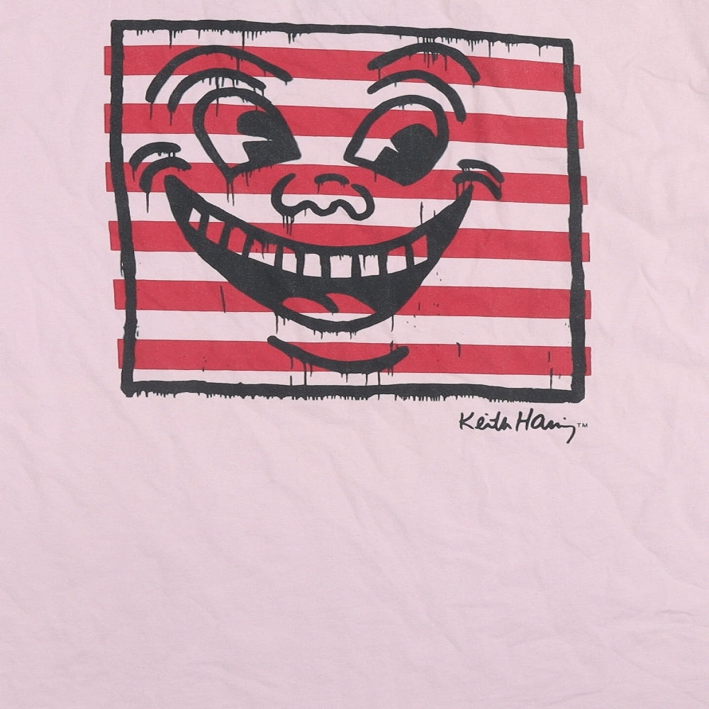 H&M Womens Pink Cotton Basic T-Shirt Size M Round Neck - Keith Haring
