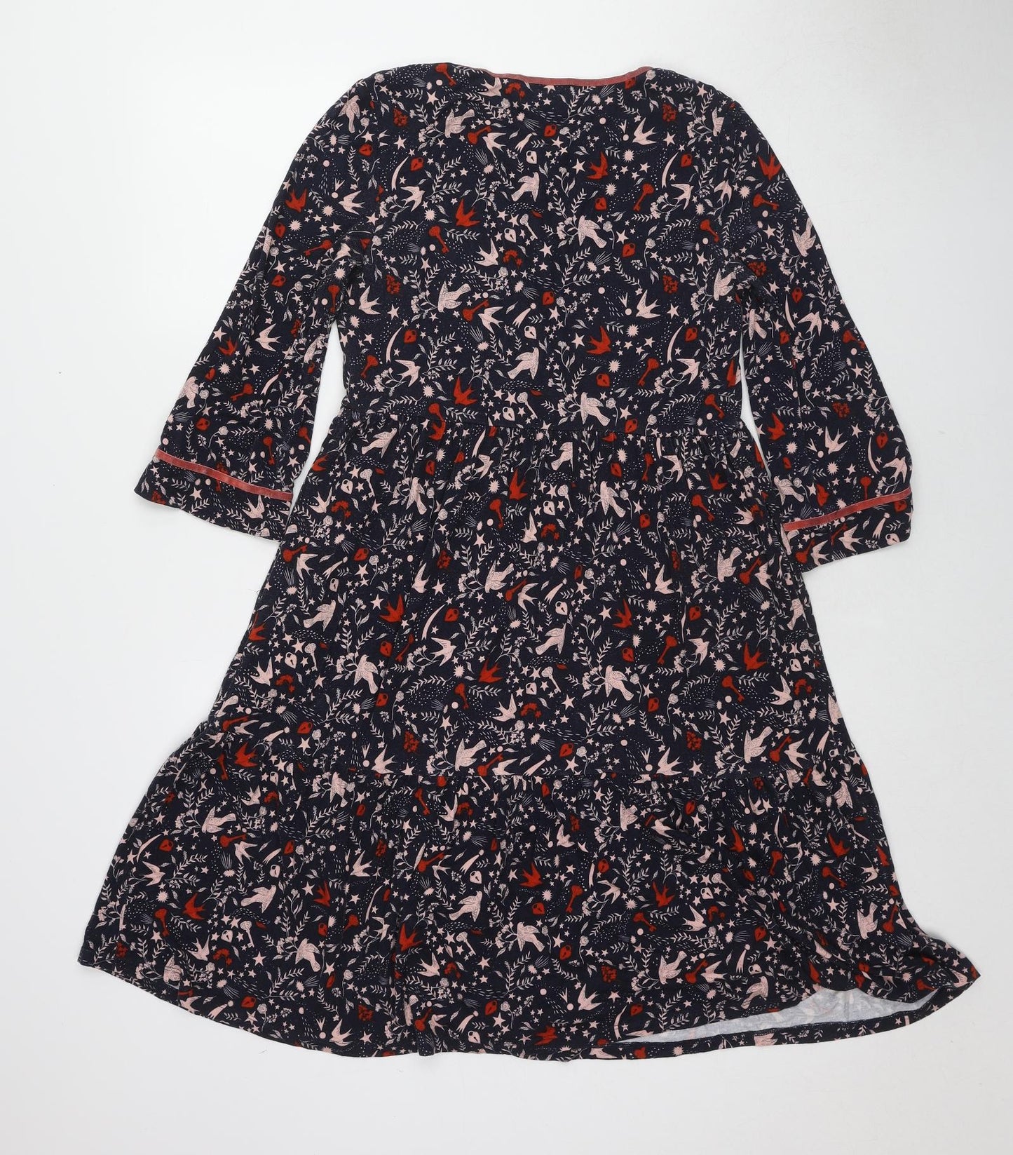 Boden Womens Blue Geometric Viscose Jumper Dress Size 8 Round Neck Pullover - Bird pattern