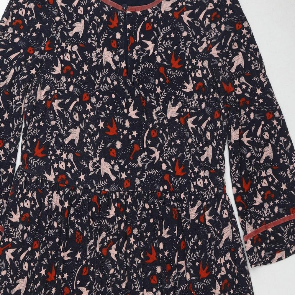 Boden Womens Blue Geometric Viscose Jumper Dress Size 8 Round Neck Pullover - Bird pattern