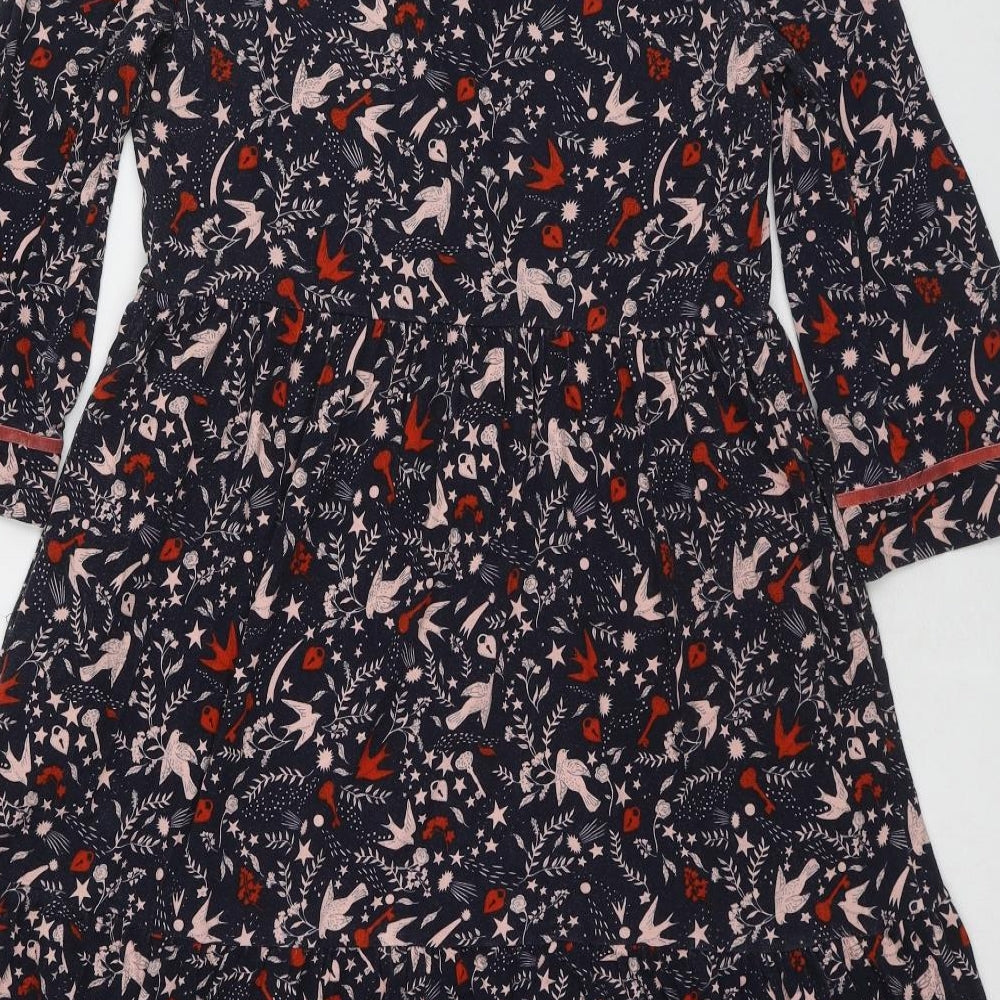 Boden Womens Blue Geometric Viscose Jumper Dress Size 8 Round Neck Pullover - Bird pattern