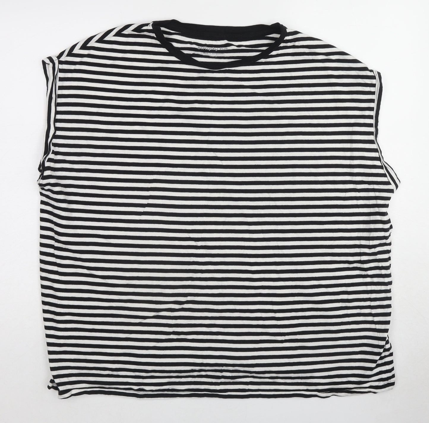 Simply Be Womens Black Striped Cotton Basic T-Shirt Size 24 Round Neck