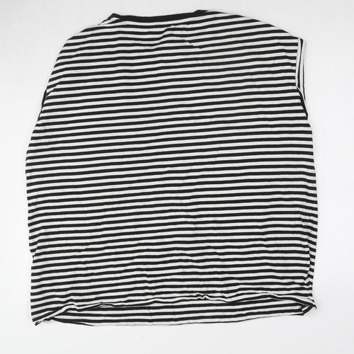 Simply Be Womens Black Striped Cotton Basic T-Shirt Size 24 Round Neck